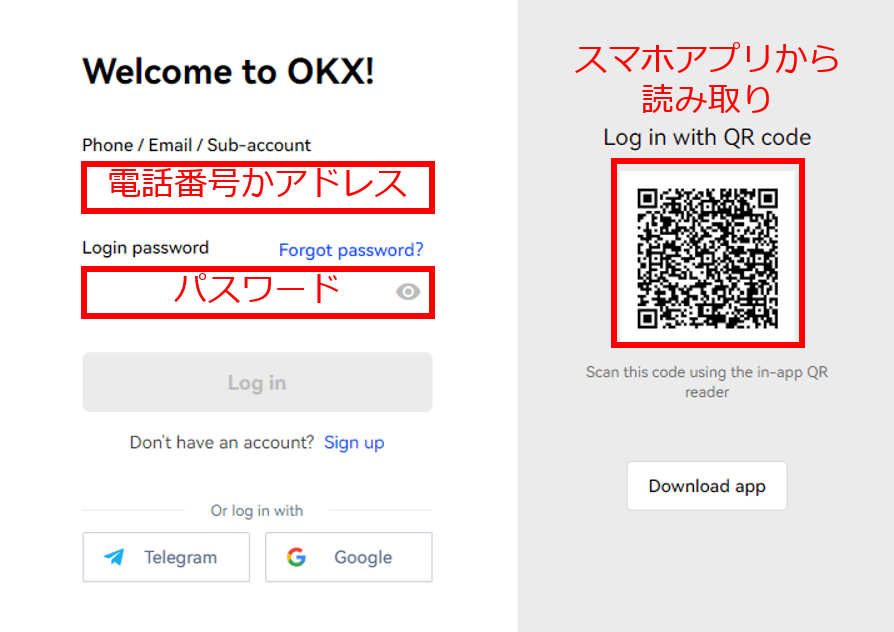 OKX（OKEx）ーブラウザーログイン